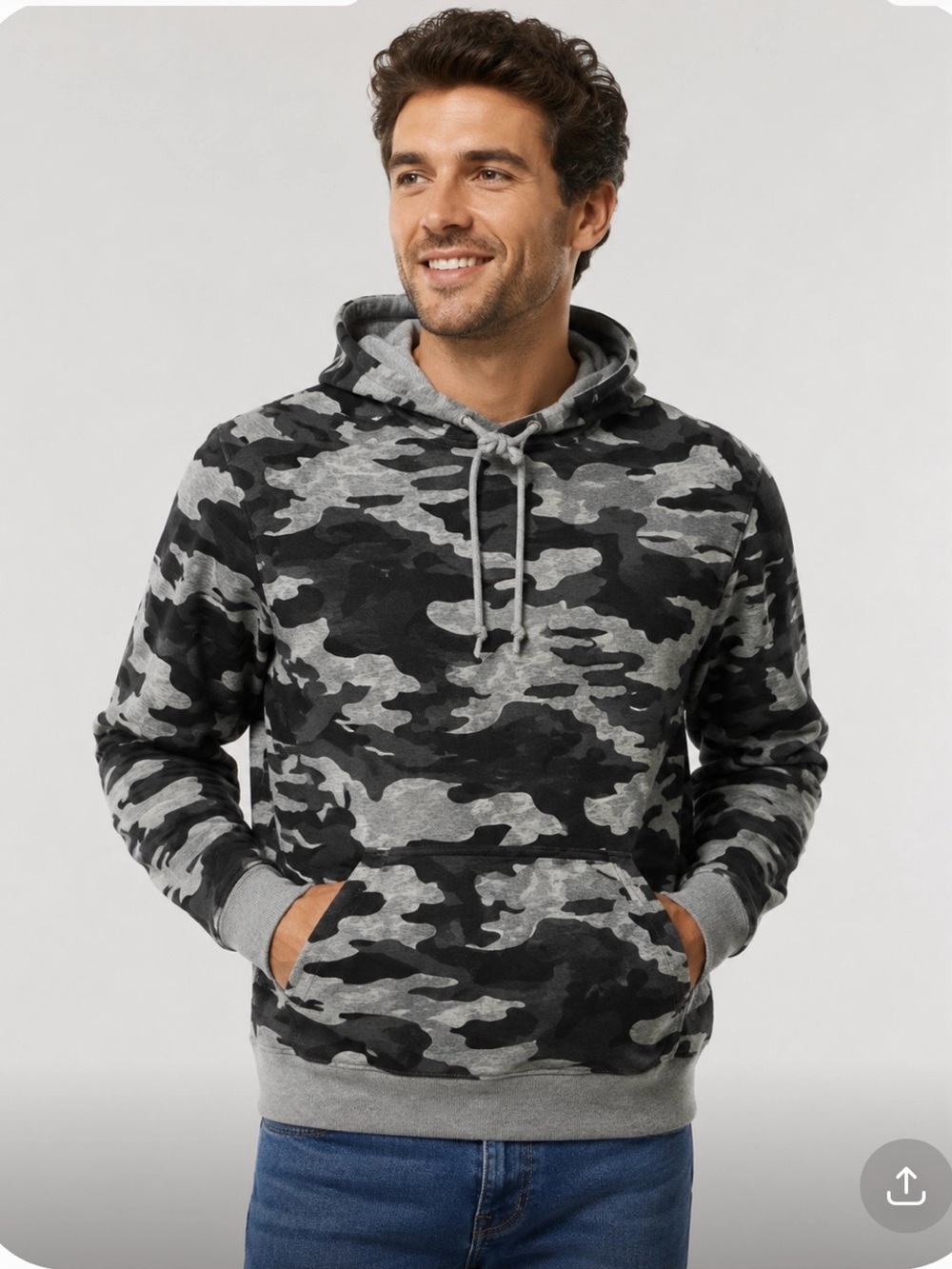 Jackson Hole Men’s Gray/Black/Blue Camo Hooded Sweatshirt Size M NWT